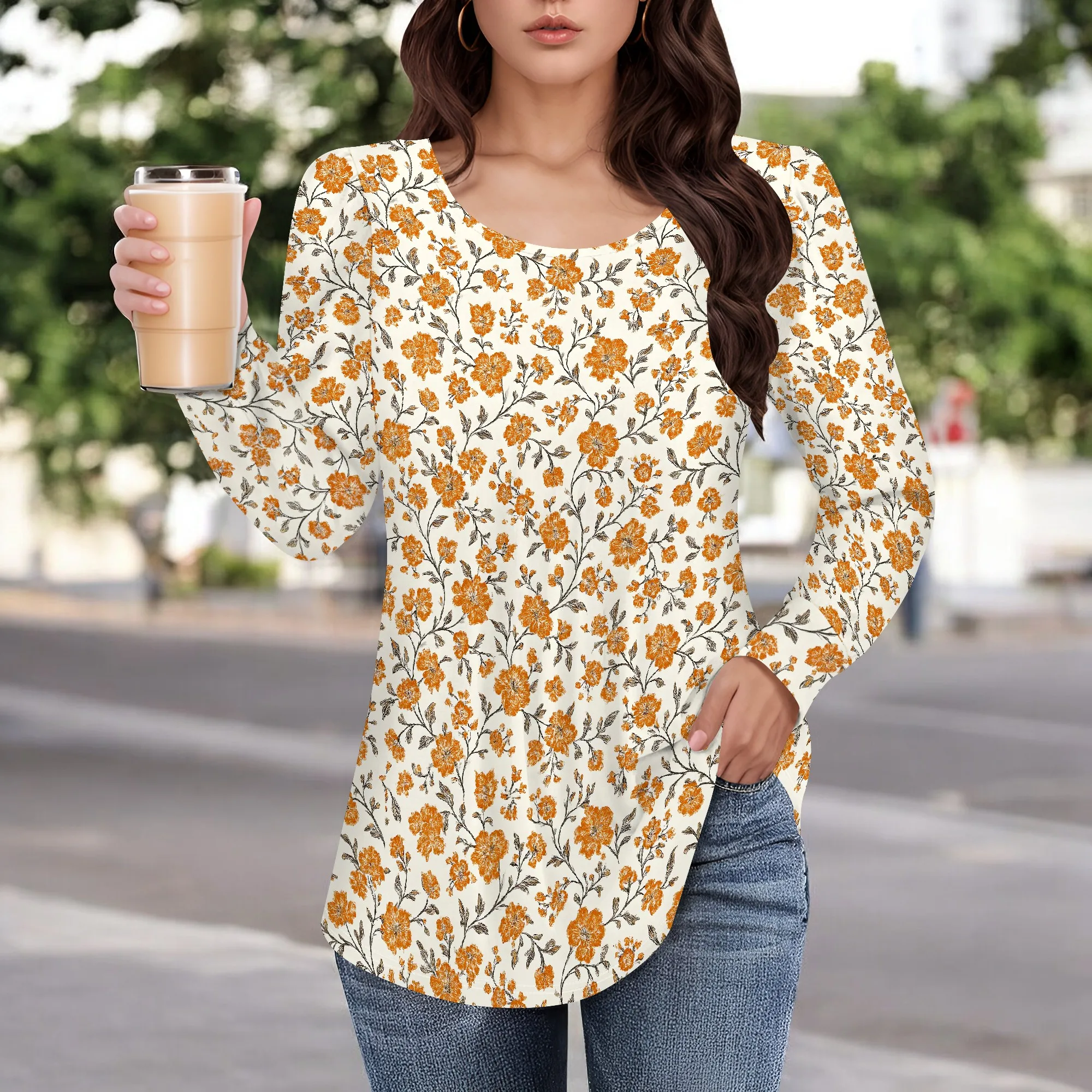 

Long Sleeve Shirts for Women Fall Tops Dressy Casual Blouses Scooped Neck Tunic Tops for Leggings