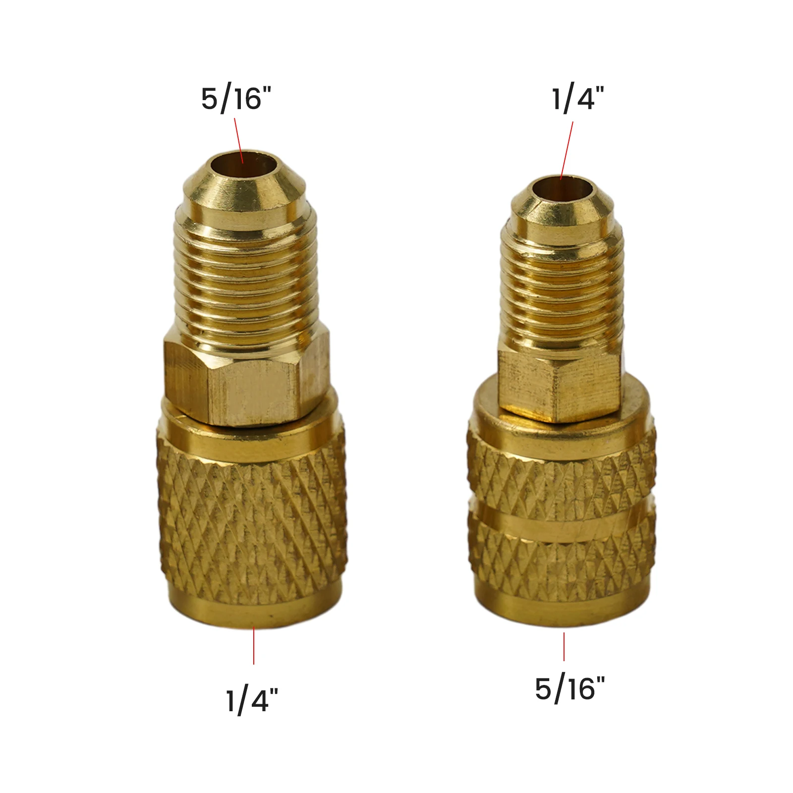 R410a-Compatible HVAC Adapter Set: 4PCS Brass Quick Couplers with 5/16 SAE F to 1/4 SAE M Flare and Corresponding Reverse Type