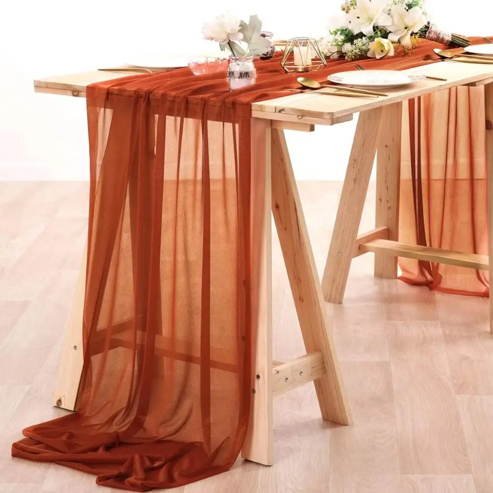 

Reusable Sheer Chiffon Table Runner Solid Color Chiffon Gauze Table Runner Washable Soft Wedding Table Runner Dinning Table