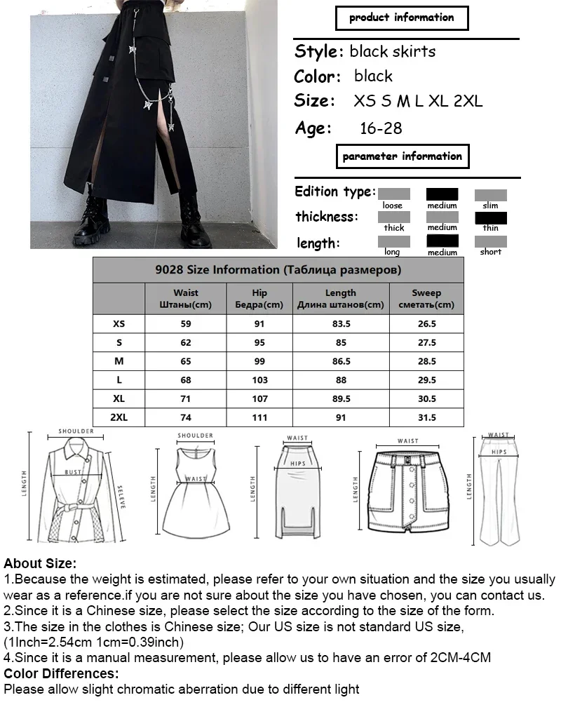 New Summer Fashion Black Skirt Women Korean Casual Streetwear Skirts with Chain Big Pocket Cargo Skirt Female for XS-2XL