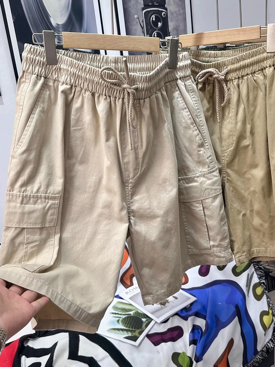 

Легкая рабочая одежда American Sle, тяжелая одежда из чистого хлопка цвета хаки, универсальная летняя мужская эластичная талия, прямая нога, пять четвертей...