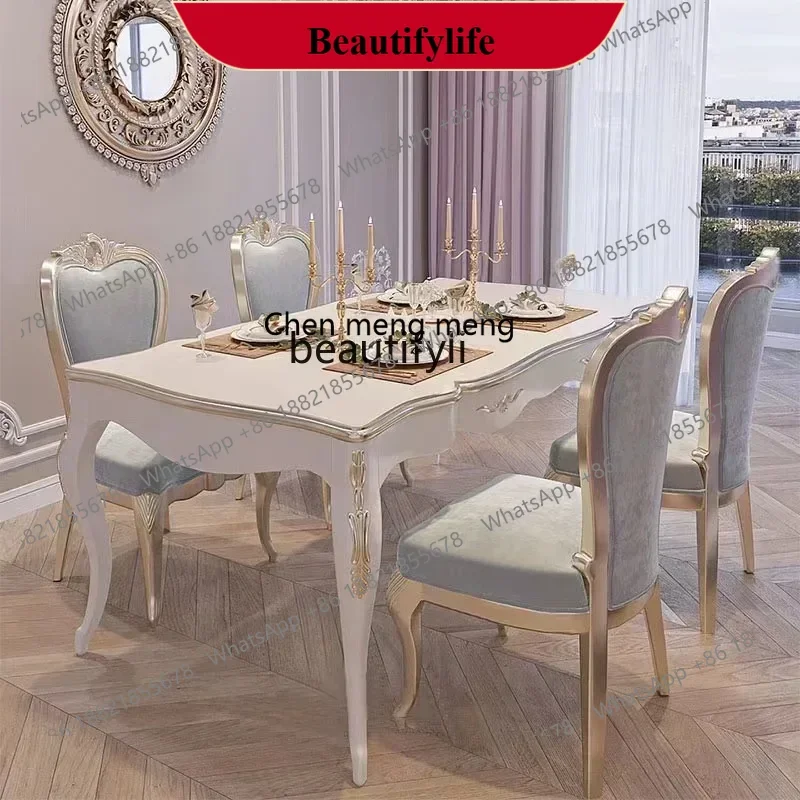 

z183 French neoclassical solid wood dining table and chair combination European carved square luxury dining table for 6 people