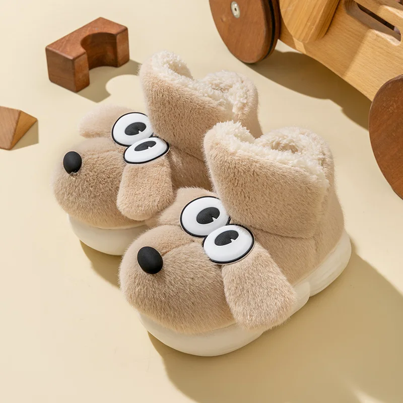 Cartoon Dog 3D Children Slippers Winter Plush Warm Bedroom Cotton Shoes For Boys Girls Soft Bottom Design Kids Slippers