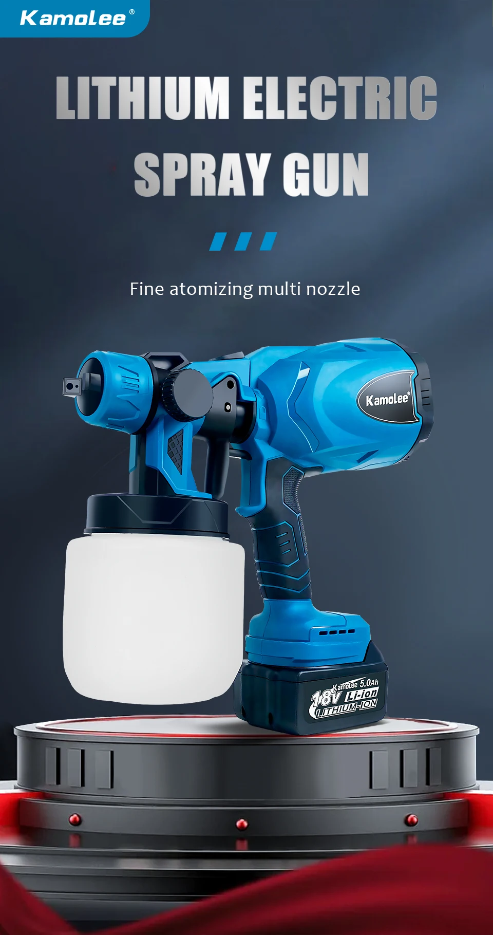 Kamolee 800ml Elektrische Sprühpistole Kabellos Haushalts-Sprühgerät für Farbe, Wasser, Desinfektion und Insektenbekämpfung Tragbares Sprühgerät – Detail 1