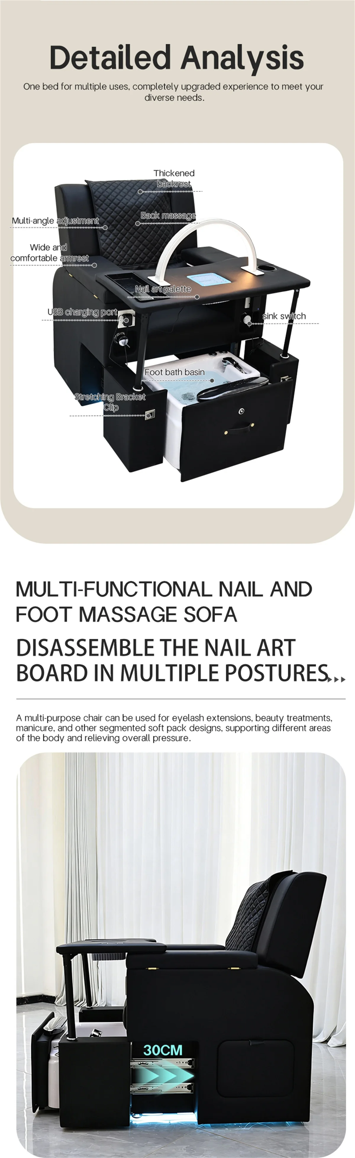 Professioneller Multifunktionaler Pediküre-Massagestuhl, Komfortabel & Langlebig, All-in-One Fußbad für Nagelstudios & Beauty-SPA – Detail 4
