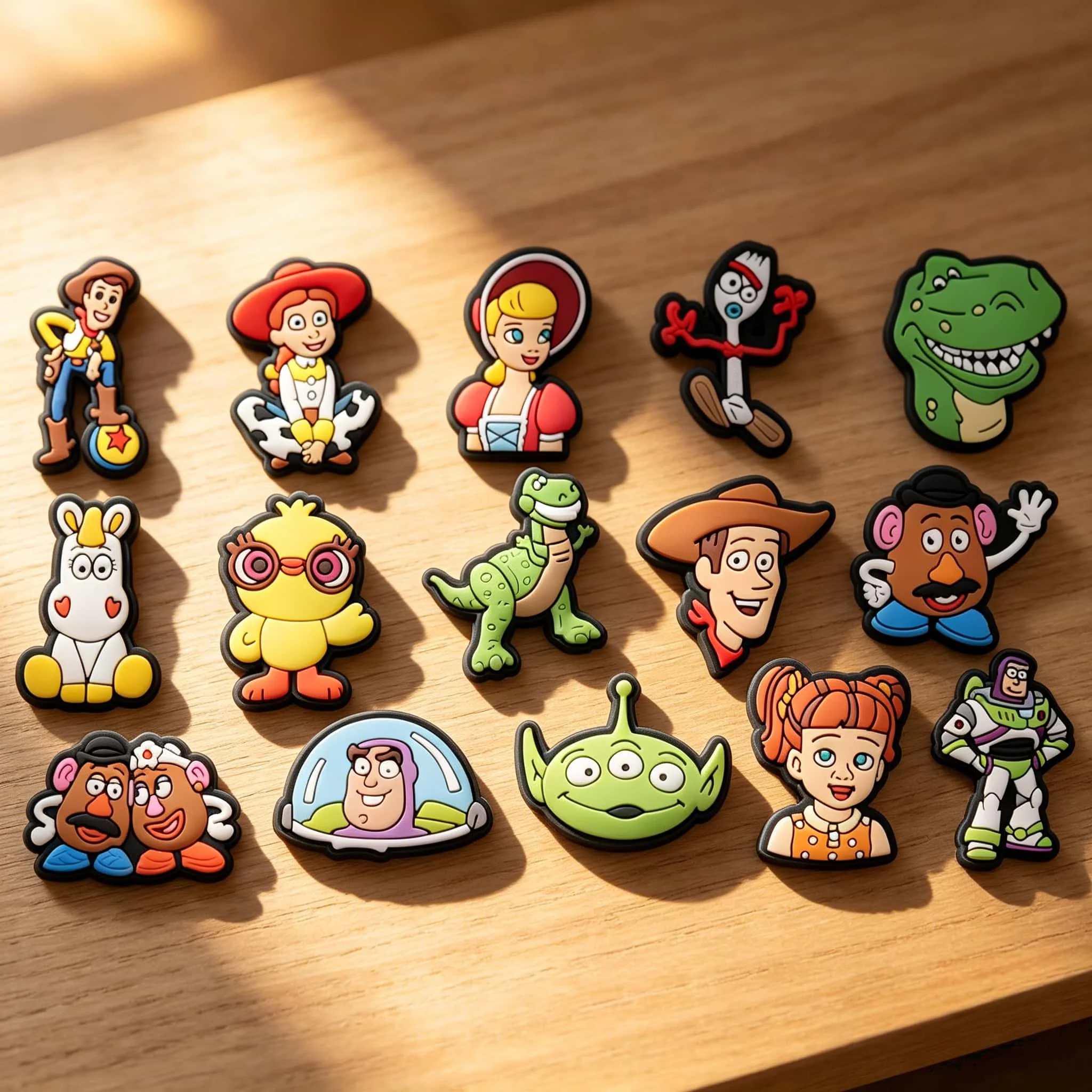 25/100pcs Mesuca Cartoon Toy Story Woody Buzz Lightyear PVC Shoe Charms Accessories Sandals Buckle Clog DIY Wristband Party Gift