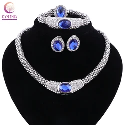 Women Blue Crystal Statement Necklace Jewelry Sets with Earrings for Party Wedding Boho Fashion Trendy Necklace Hot Sale