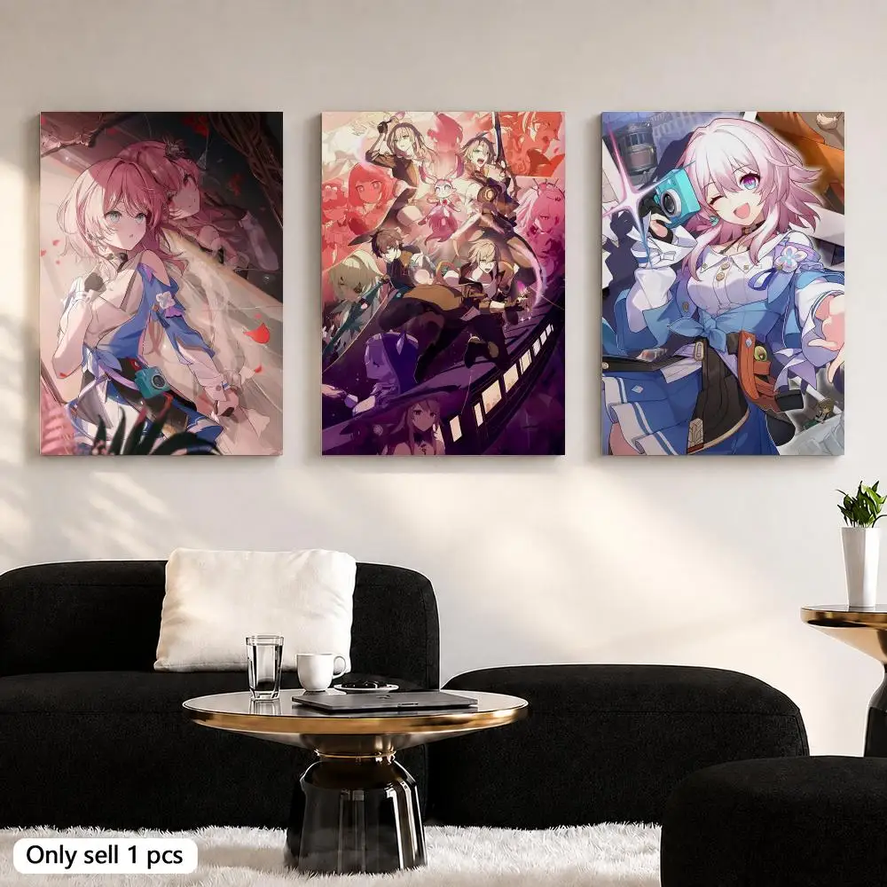 March 7th Honkai Star Rail Framed Painting Ready to Hang Canvas Art Painting Poster for Living Room Bedroom Home Decor Decals