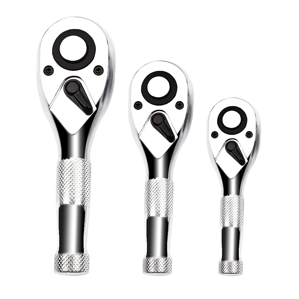 

1/4, 3/8, 1/2 Inch Drive Stubby Ratchet Set 3Pc Mini Ratchet Quick-Release Head 72-Tooth