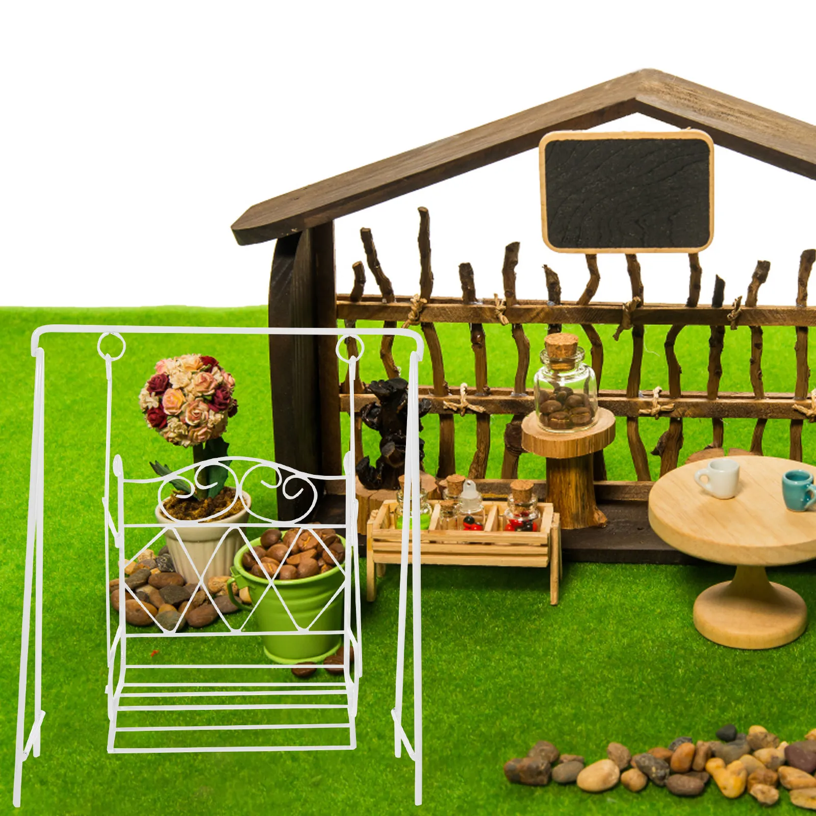 

1pc Mini Iron Ornament For Mini House Decor Diy Tiny Swing Statue Kids Room Garden Decoration Lightweight Metal Swing
