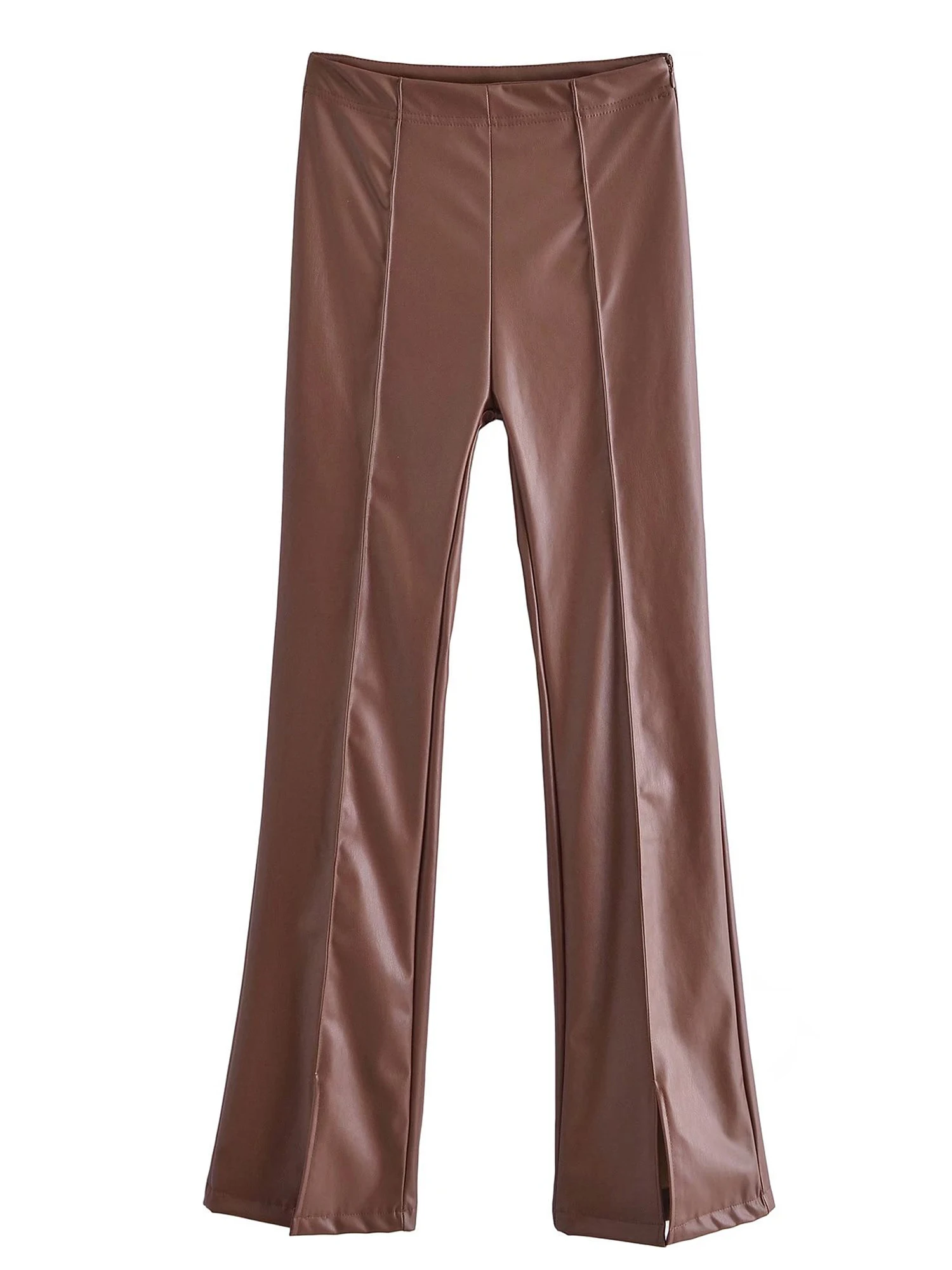 Kobiety moda Faux skórzane proste spodnie w stylu Vintage wysokiej talii Zipper Fly damskie spodnie Mujer damskie damskie 3 kolor różowy czarny