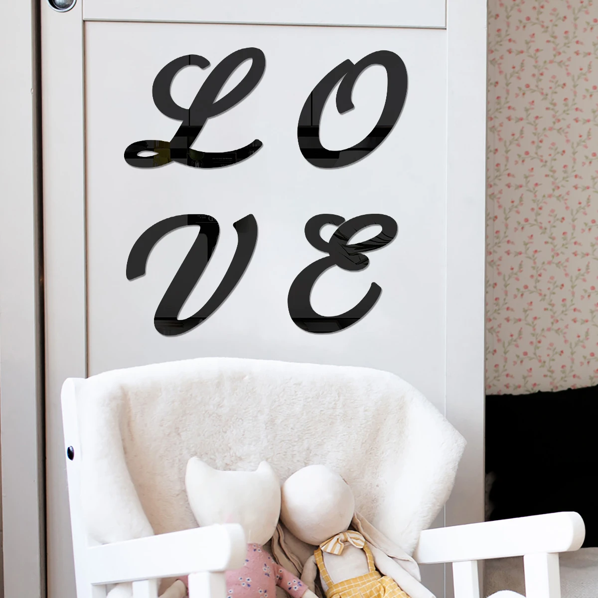 حجم كبير 20 سنتيمتر أسود ثلاثية الأبعاد الاكريليك مرآة سطح الخط الفني الإنجليزية رسائل ملصقات جدار ديكور المنزل الأبجدية الفن صور مطبوعة للحوائط #5