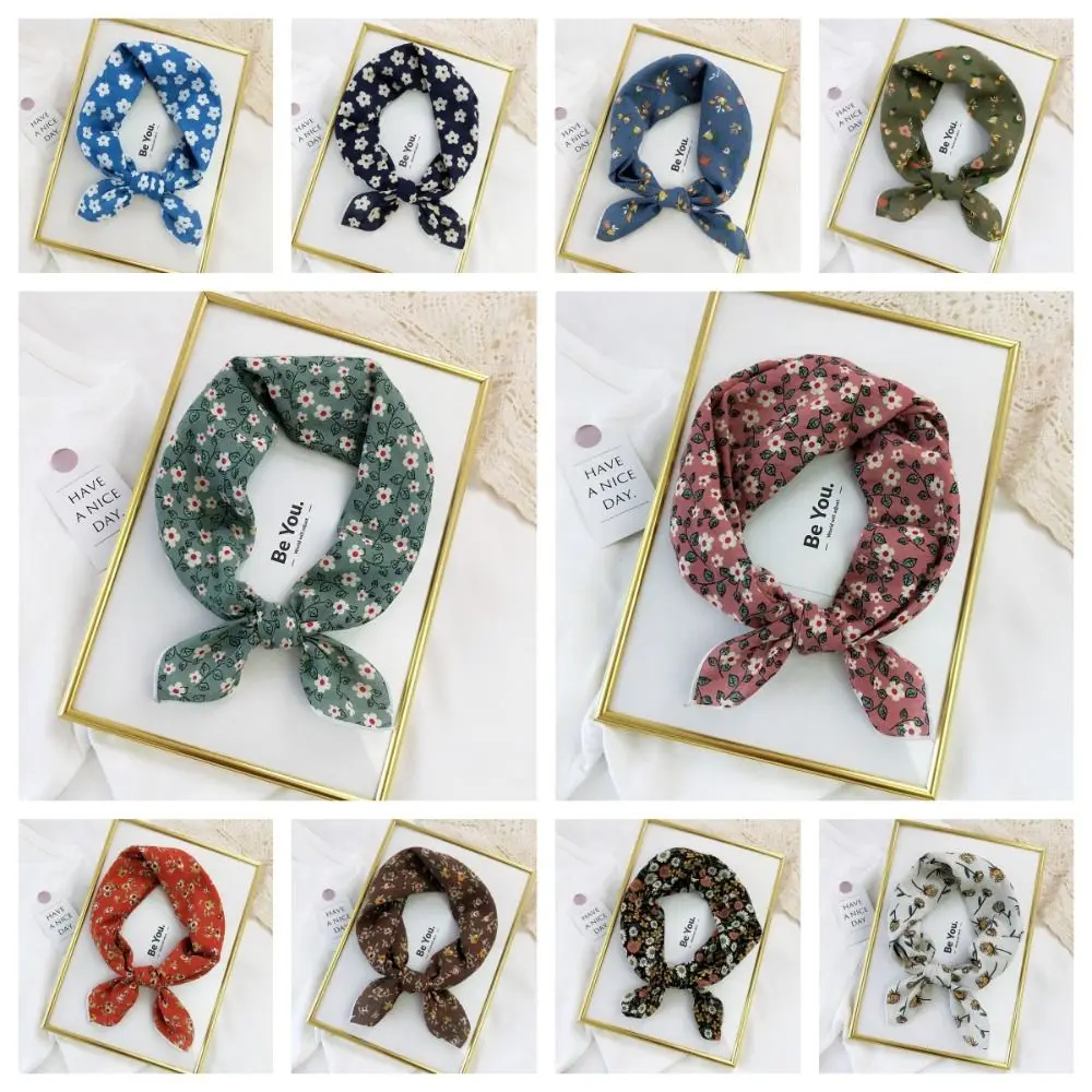 Flower Headband Cotton Linen Square Scarf Pastoral Style Head Scarf Floral Kerchief Neckerchief Scarves Printed Silk Scarf Women view 4