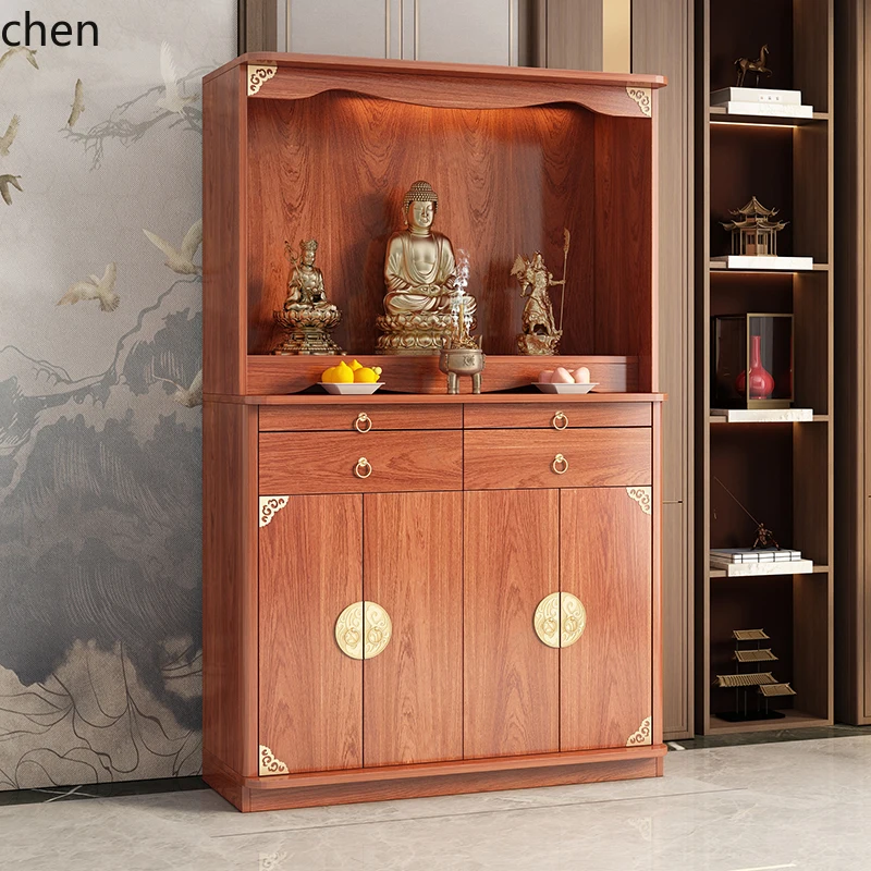 HT Buddha Cabinet Shrine Shrine Incense Cabinet Household Offering Table God of Wealth Solid Wood  Guanyin Buddha Cabinet