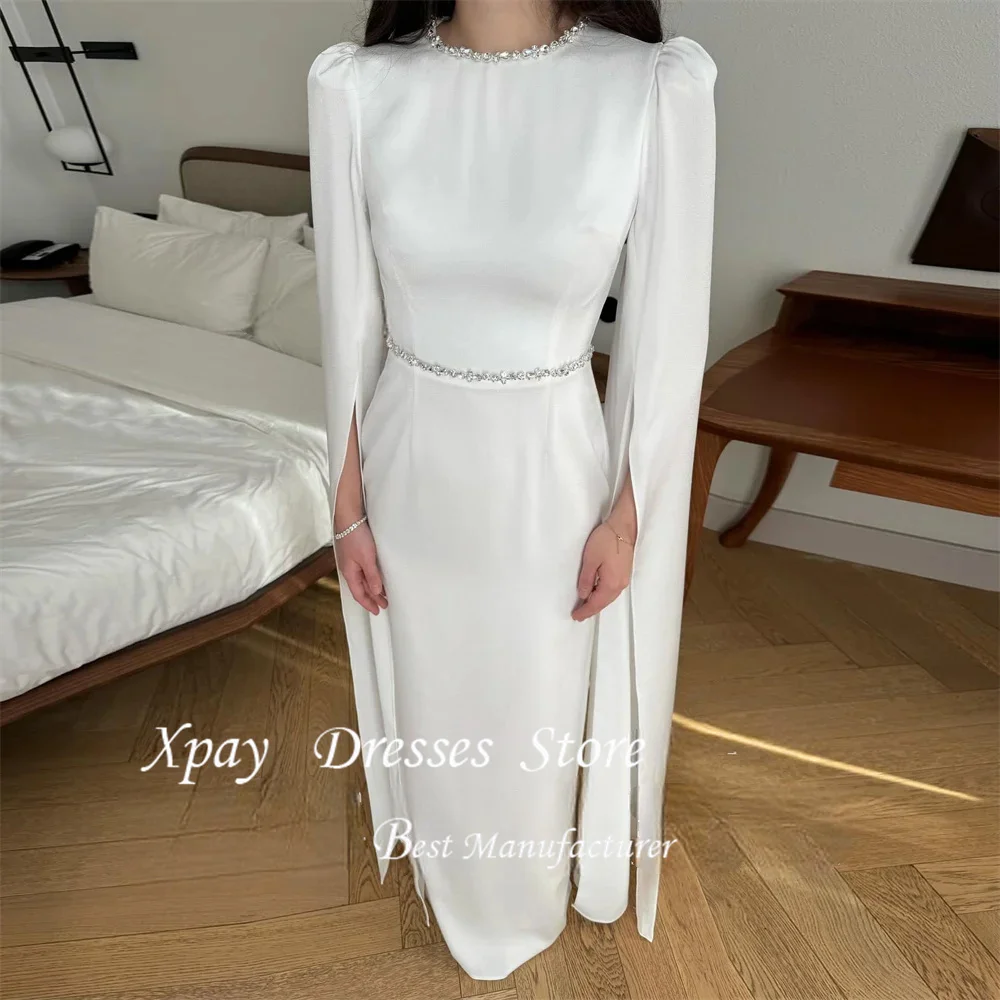 XPAY مسلم س الرقبة حجر الراين طويلة الأكمام كريب غمد فستان الزفاف المرأة سستة طول الأرض vestidos de novia مخصص #3