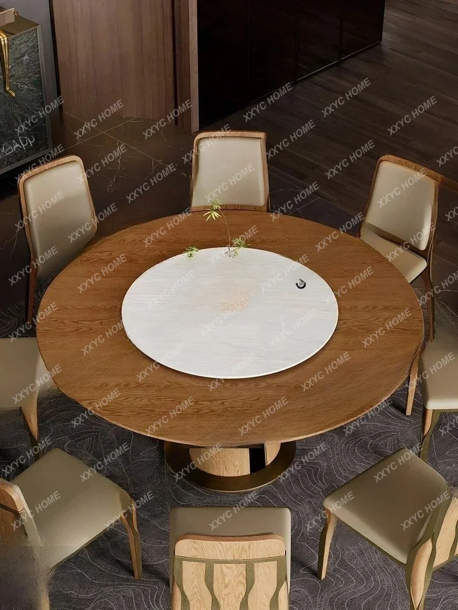New arrrive Ash wood solid wood dining table light luxury household high-end marble turntable eating table