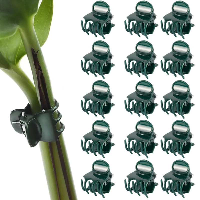 

50pcs Plastic Garden Clip Dark Green Vine Support Bundle Plant Clips Phalaenopsis Graft Orchid Stem Clip Gardening Tools