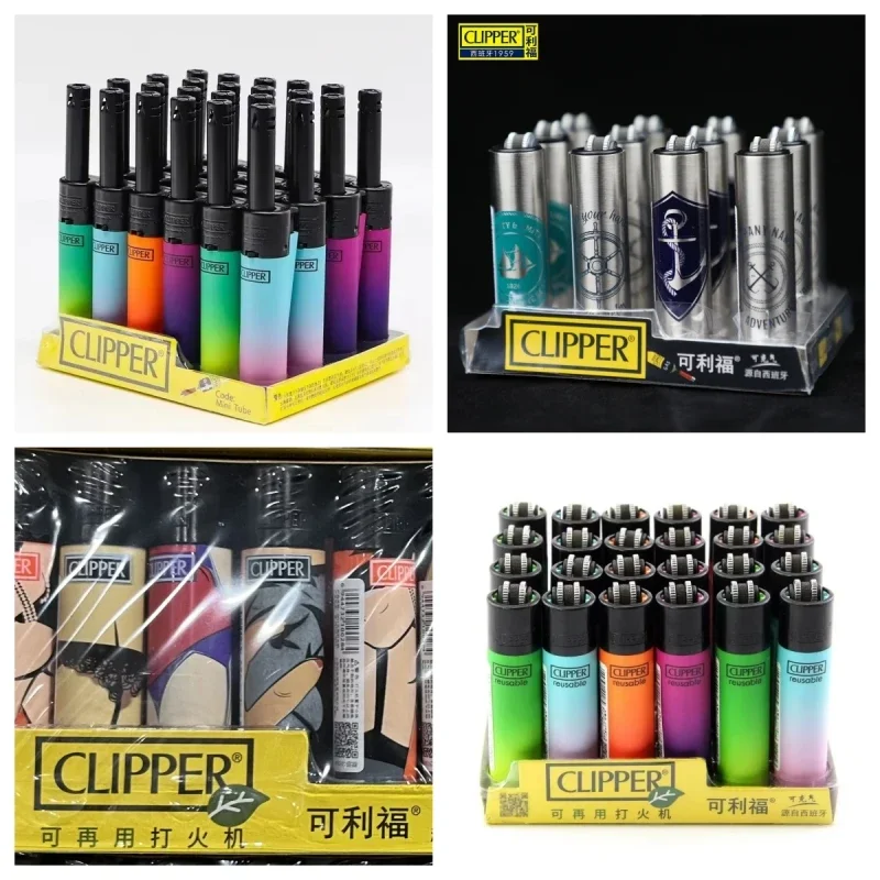 CLIPPER Grinding Wheel Original Butane Lighter Interesting Personality Pattern Refillable Gas Lighters Use Collection 24 pieces