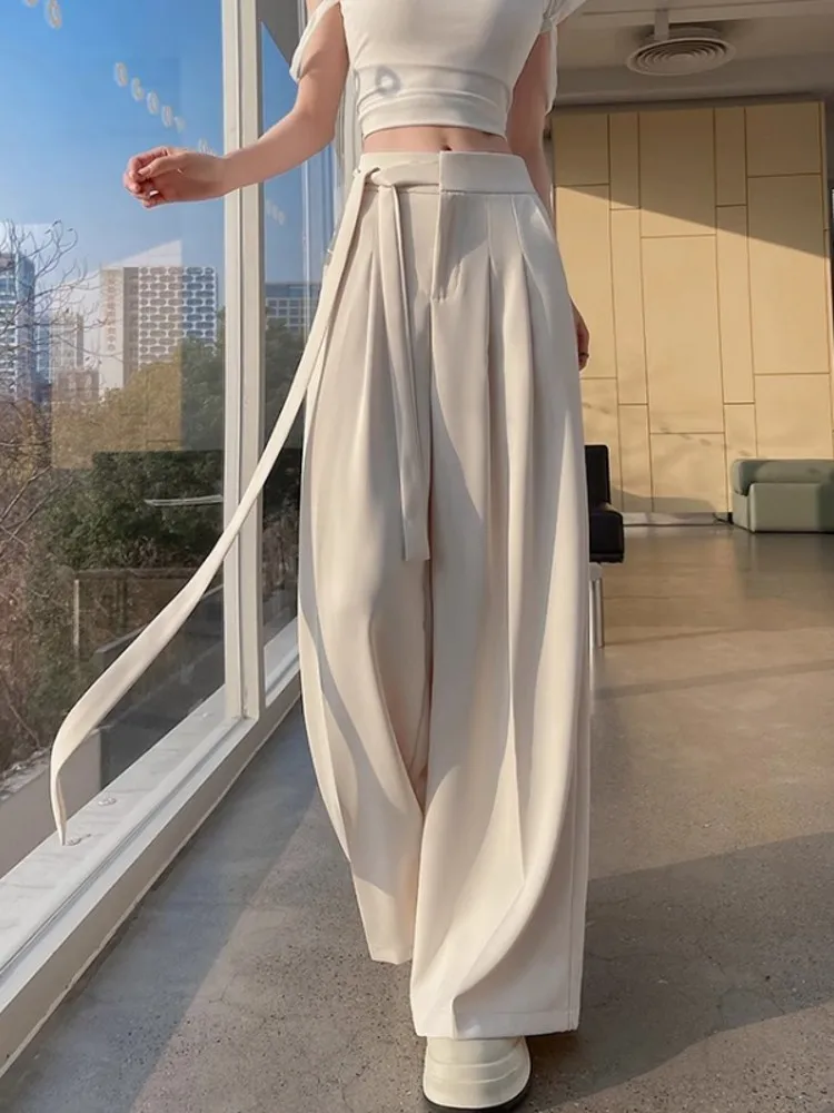 High Waist Wide Leg Pants Women's Spring Autumn New Sle Loose Drapey Straight Casual Suit Long Trousers Belted Korean Sle