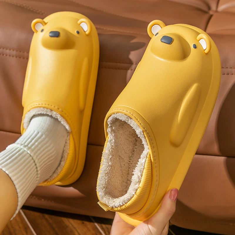 Winter Women Warm Slipper EVA Polar Bear Design Short Plush Fur Flip Flop Non-Slip Female Waterproof Cute Casual Outdoor Slipper
