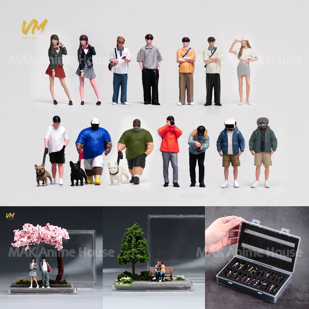 شخصيات مصغرة 1/87 1/64 1/43 1/24 1/18 أزياء الأزواج المشي كلابهم الرجال JK الفتيات مصور نموذج الدعامة ديكور إبداعي #1