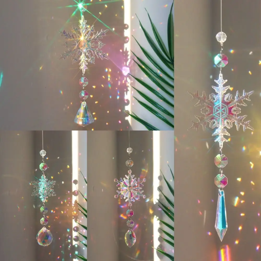Cute Christmas Snowflake Crystal AB Color Gift Sun Catcher DIY Multicolored Suncatcher Pendant Home