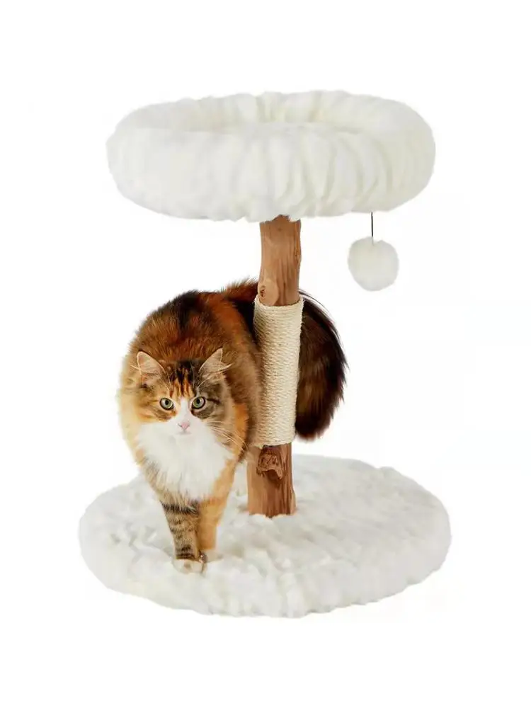 Solid Wood Cat Climbing Frame, Bed and Scratching Post, Cat Scratch Board, Sisal Cat Shelf