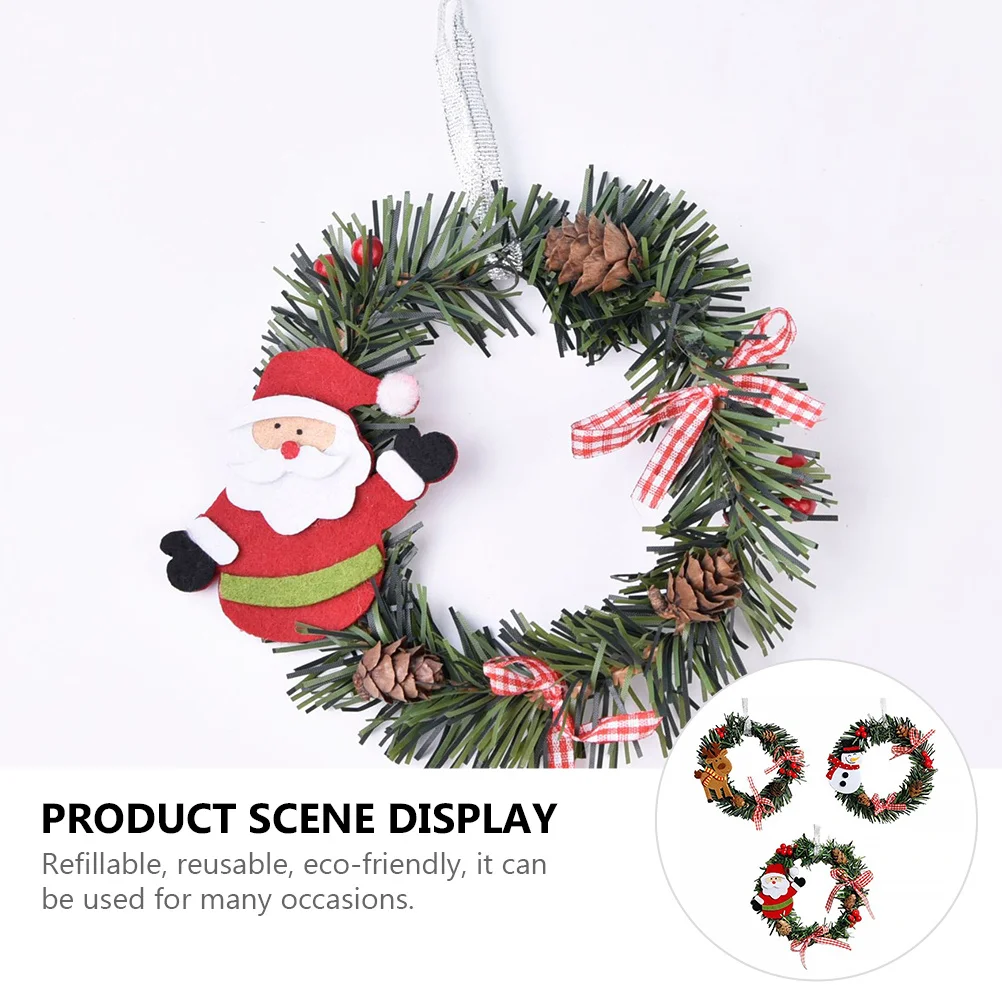 

3Pcs Christmas Wreath Decoration Garland Hanging Pendant Deer Snowman Santa Christmas Holiday Ornament Xmas Santa Wreath