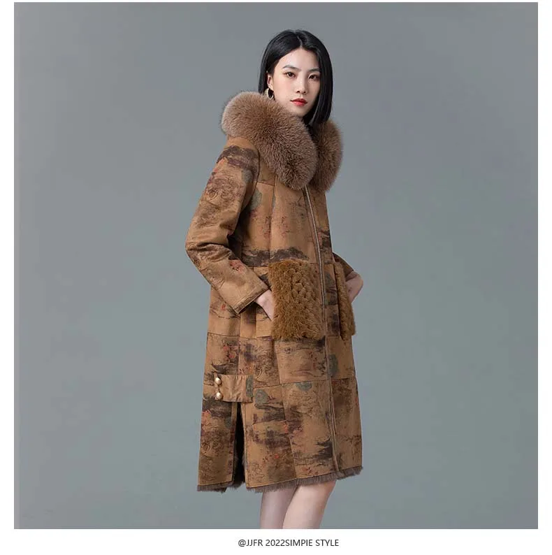 2024 New Rabbit Leather Fur Winter Coat Female Medium-length Fox Fur Collar Belt Warm Jacket Parka