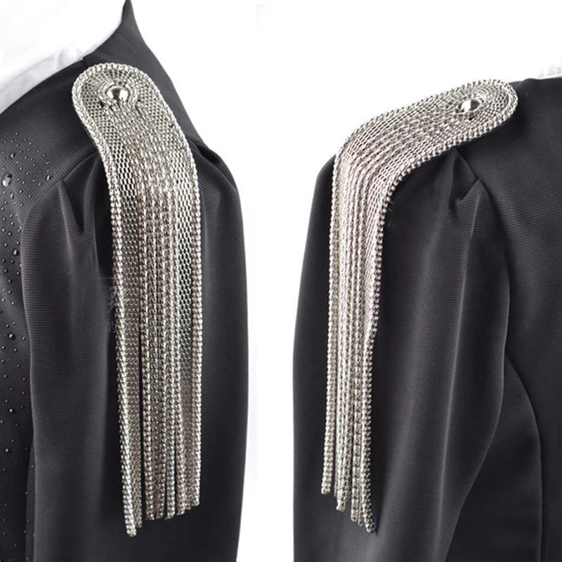 Vitnage Epaulet Series 2pcs/pair Punk Cool Black Silver Gold Long Metal Alloy Tassel Epaulet Shoulder Loop