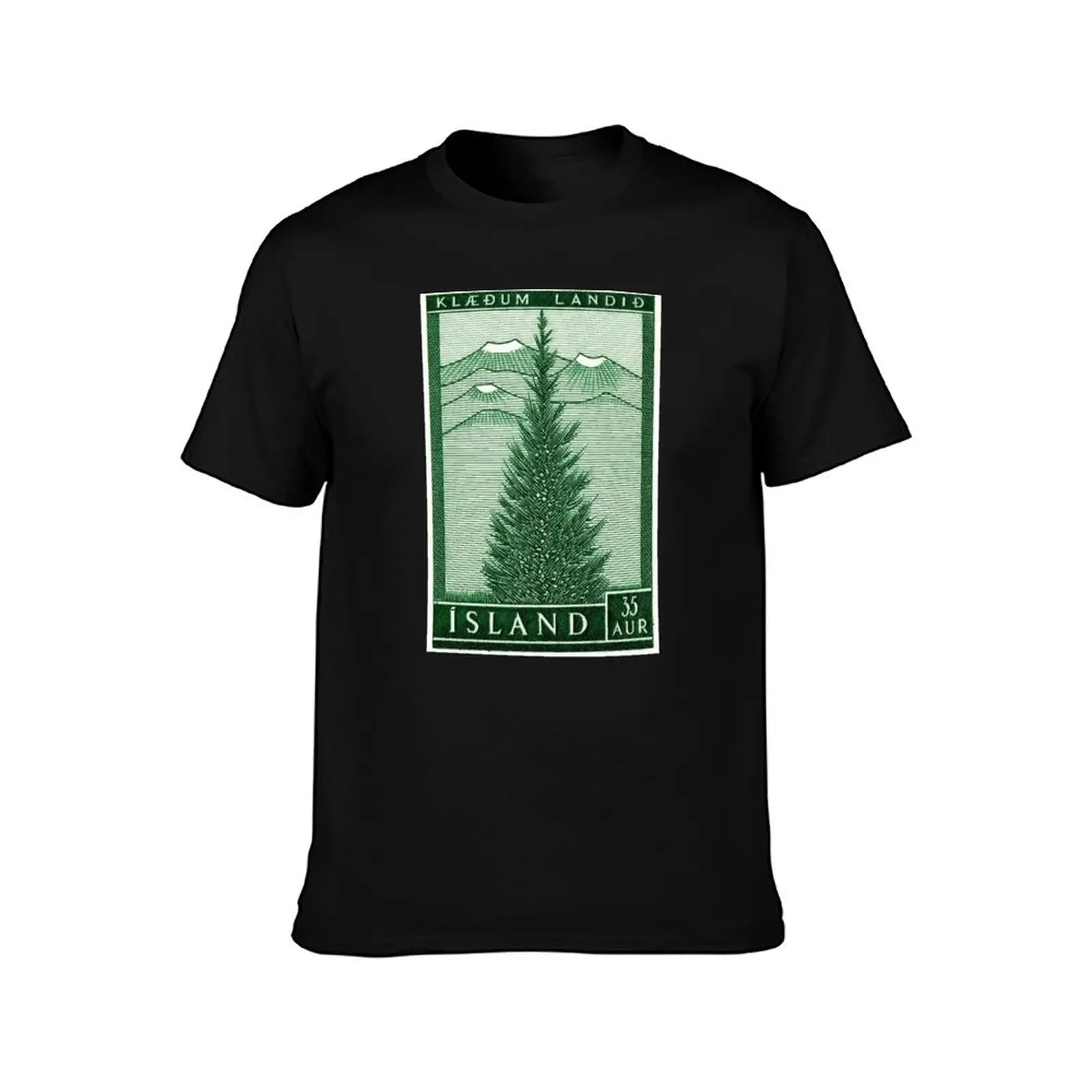 1957 Iceland Spruce Tree Postage Stamp T-Shirt man t shirt cotton high quality T-Shirt