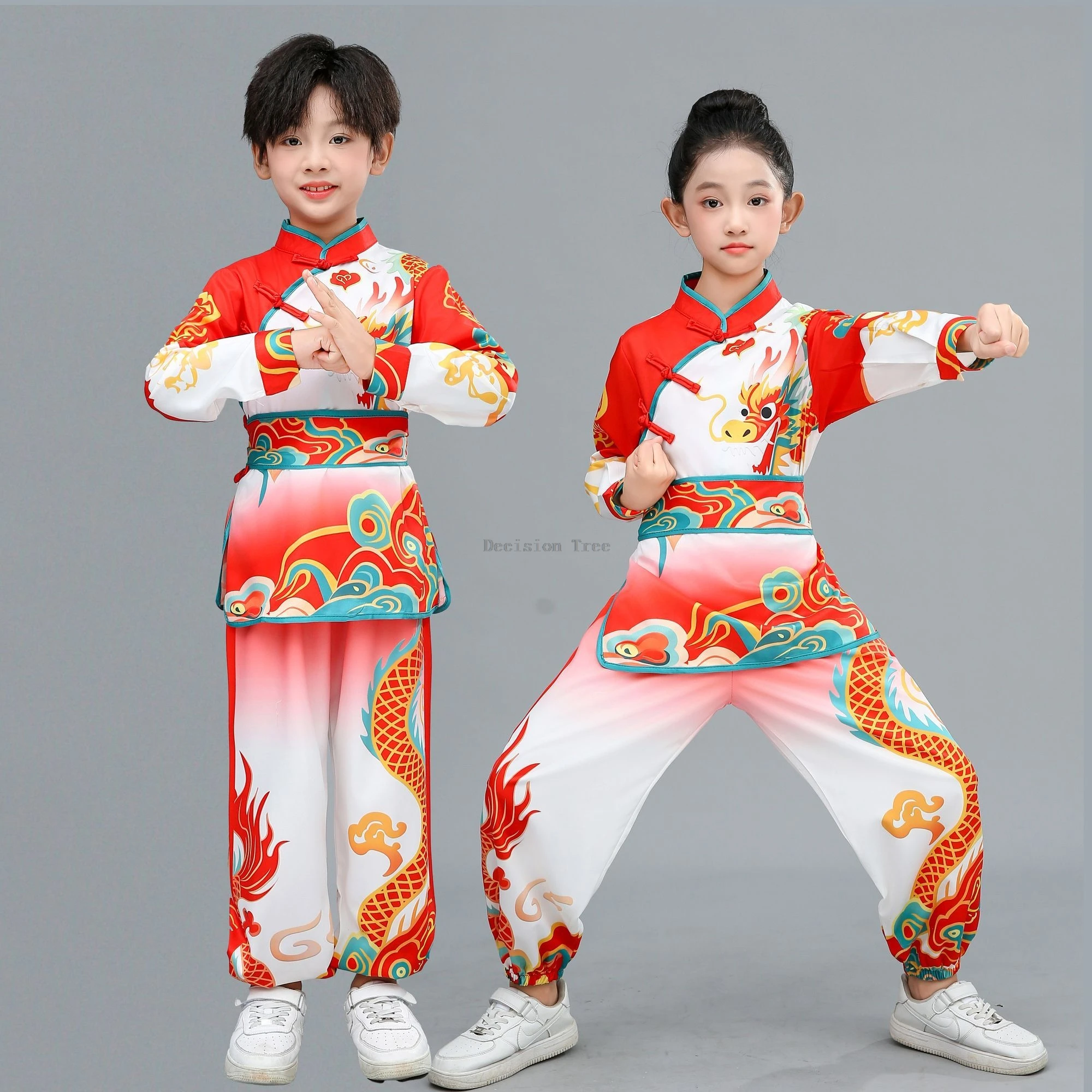 2026 trendy dazzling chinese printed kids wushu set martial arts performance clothing tai chi training breathable wushu set