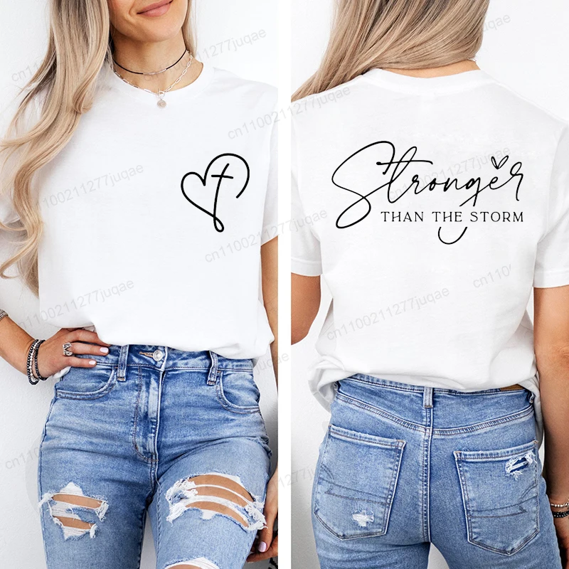 أقوى من العاصفة طباعة قصيرة الأكمام تي شيرت، طاقم الرقبة عارضة أعلى لفصل الصيف الربيع، المرأة تي شيرت قمم المحملات الملابس