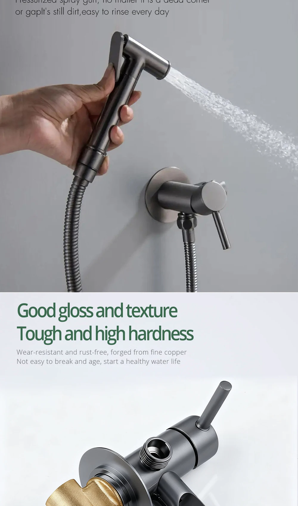 Solid Brass Brushed Rose Gold Bidet Sprayer Faucet Wall Mount Bathroom Mixer with Hose Hand-held Hot Cold Water