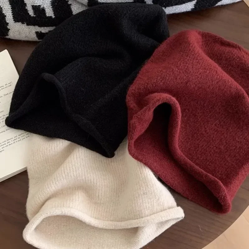 2024 New Cashmere Knitted Hats Women\'s  Autumn Winter Keep Warm Soft Wool Beanies Hat Men\'s Plush Cold Hat Stacking Skullies Hat