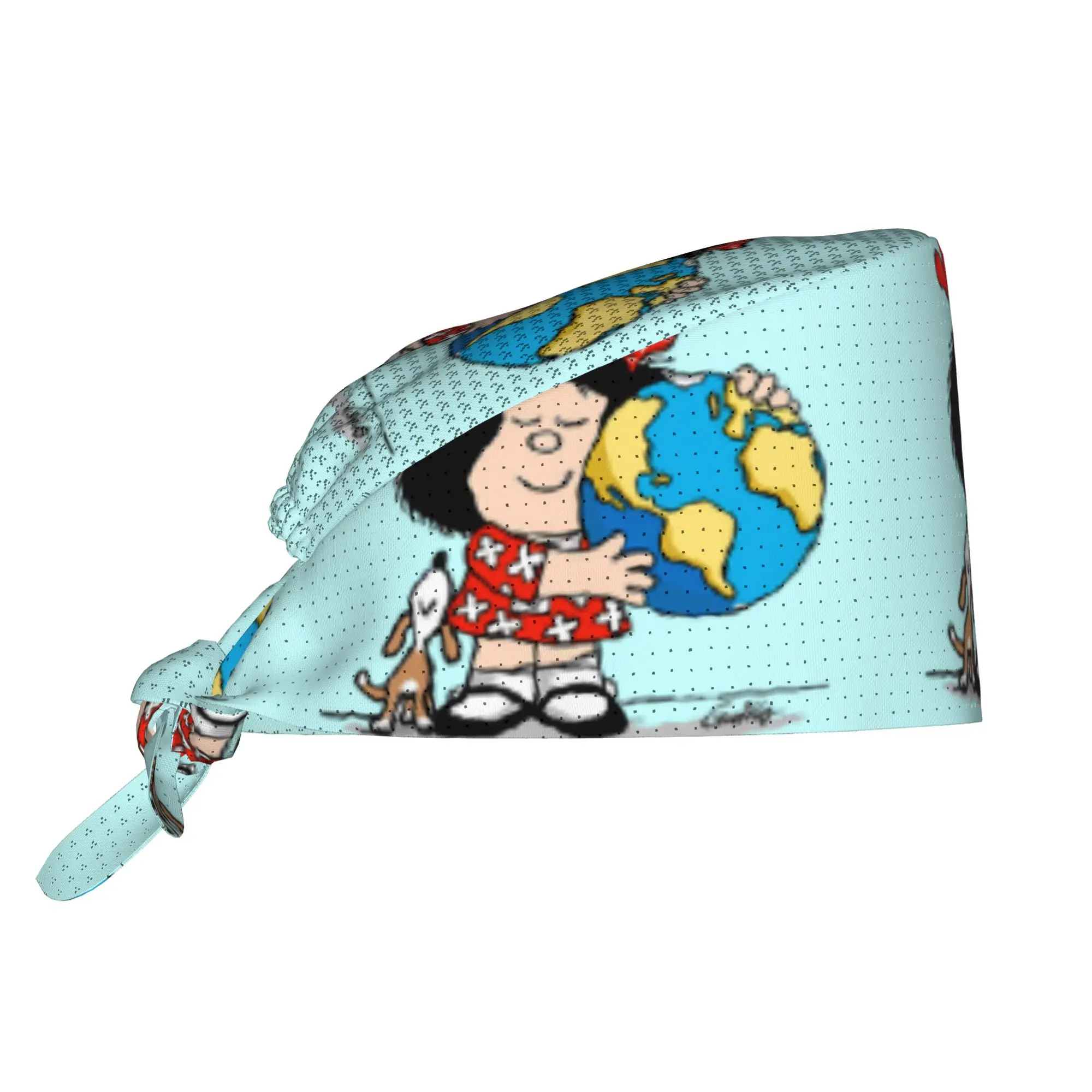 Custom Mafalda World and Her Puppy Scrubs Cap Surgical Hats Women Men Quino Comic Cartoon Operator Hats Lab Works Hat