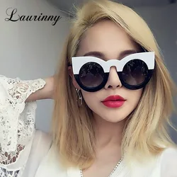 New Trend Round Sunglasses Women Fashion Brand Designer Cat Eye Vintage Large Frame Sunglasses For Women Anti-reflective UV400