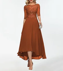 GDYBAO High Low Mother Of The Bride Dresses For Wedding 3/4 Sleeve Tea Length Beaded Lace Appliques Formal Evening Gowns