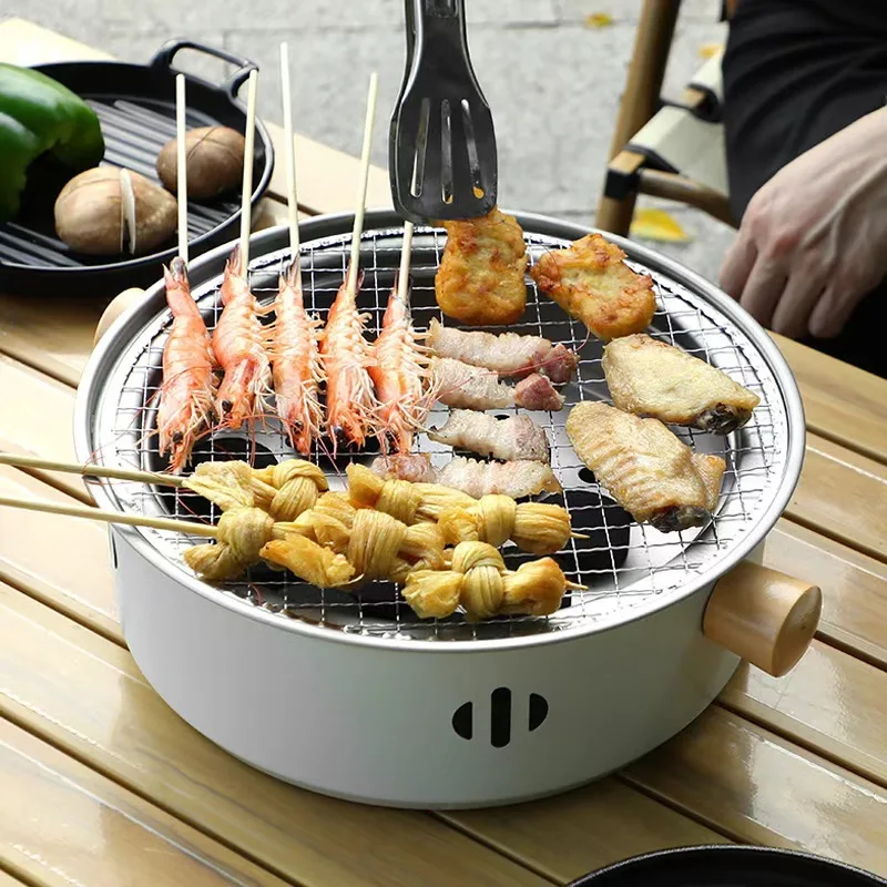 

32cm(without Carbon)Portable Round Barbecue Stove with Wire Mesh Grill Non-Stick Baking Pan Tabletop Household Camping BBQ Tools