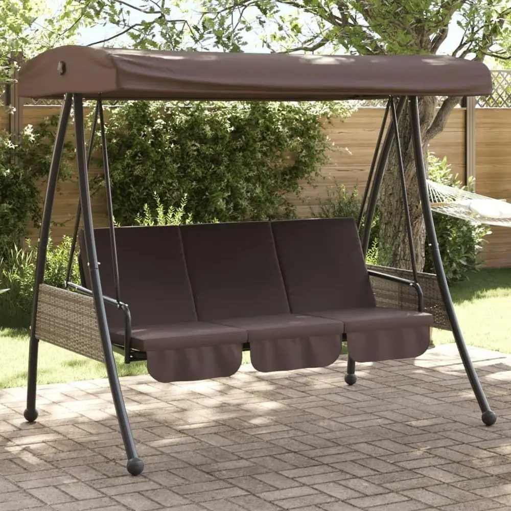 

3-Person Coffee Brown Outdoor Swing Bench with Adjustable Comfortable Seating for Patio, Deck, or Balcony