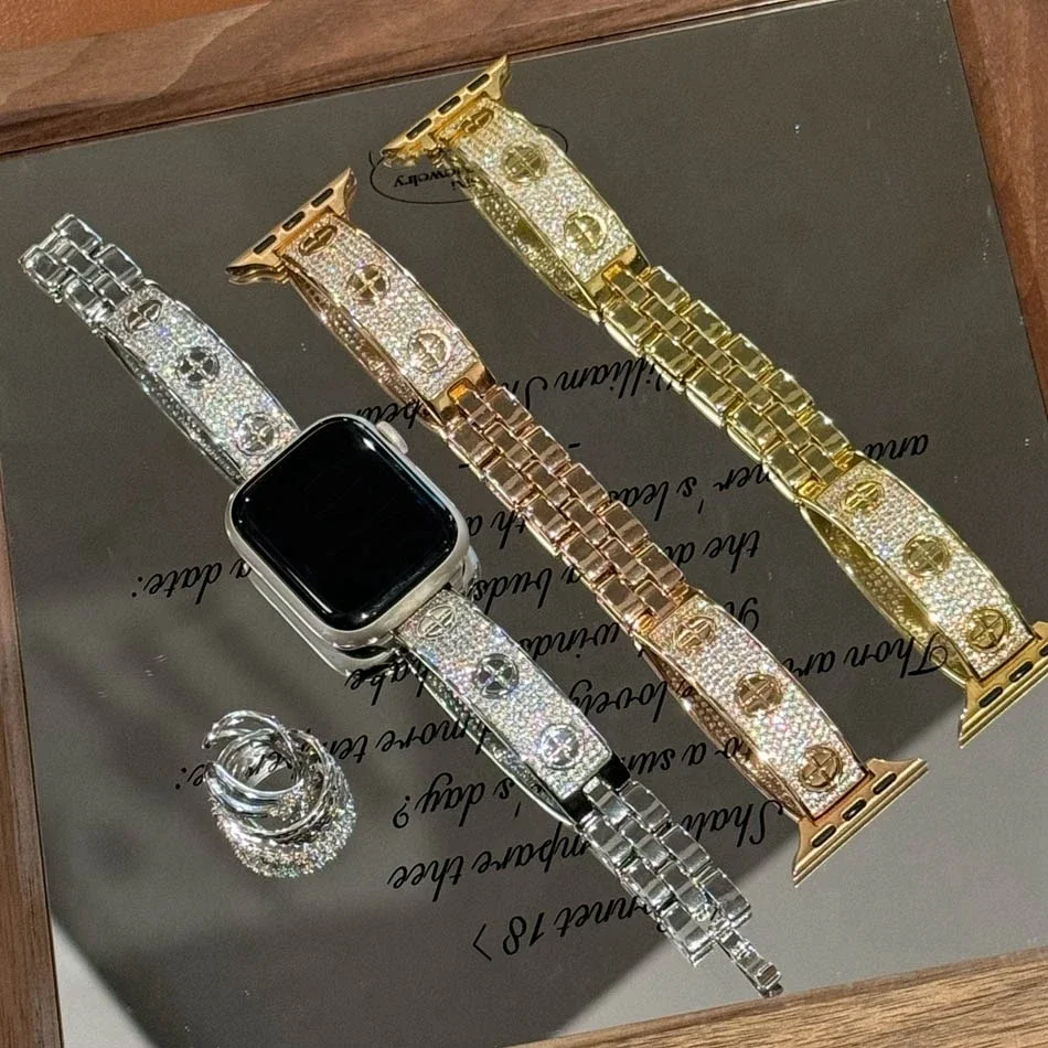 حزام مجوهرات فاخر لسلسلة أبل IWatch UItra 10 9 8 7 6 5 4 SE حزام الساعات 42 40 41 38 49 45 44 46 مللي متر أساور الماس امرأة #6