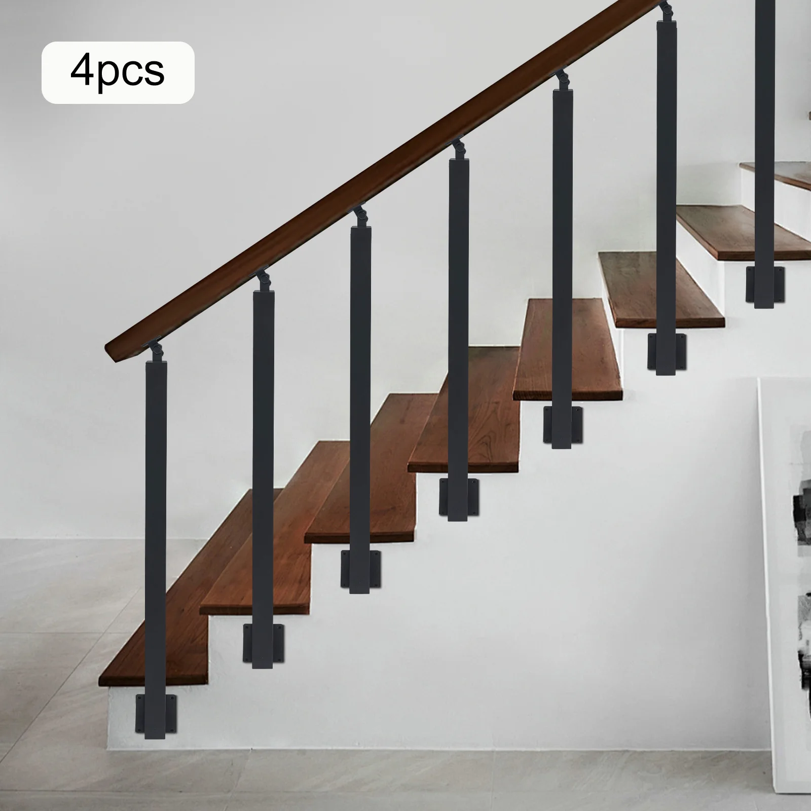 4 Pieces of 85cm Stair Railing Side Installation - Black, , , Suitable for Staircases, Villas, Entrances, Corridors