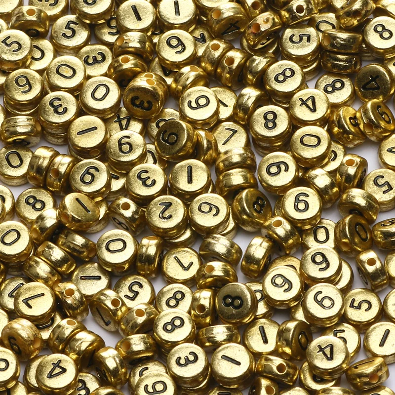 100 stücke 7mm Gold Farbe Gemischte Anzahl Acryl Perlen Lose Spacer Digitale Perlen Für Diy Schmuck Machen Armband Halskette zubehör