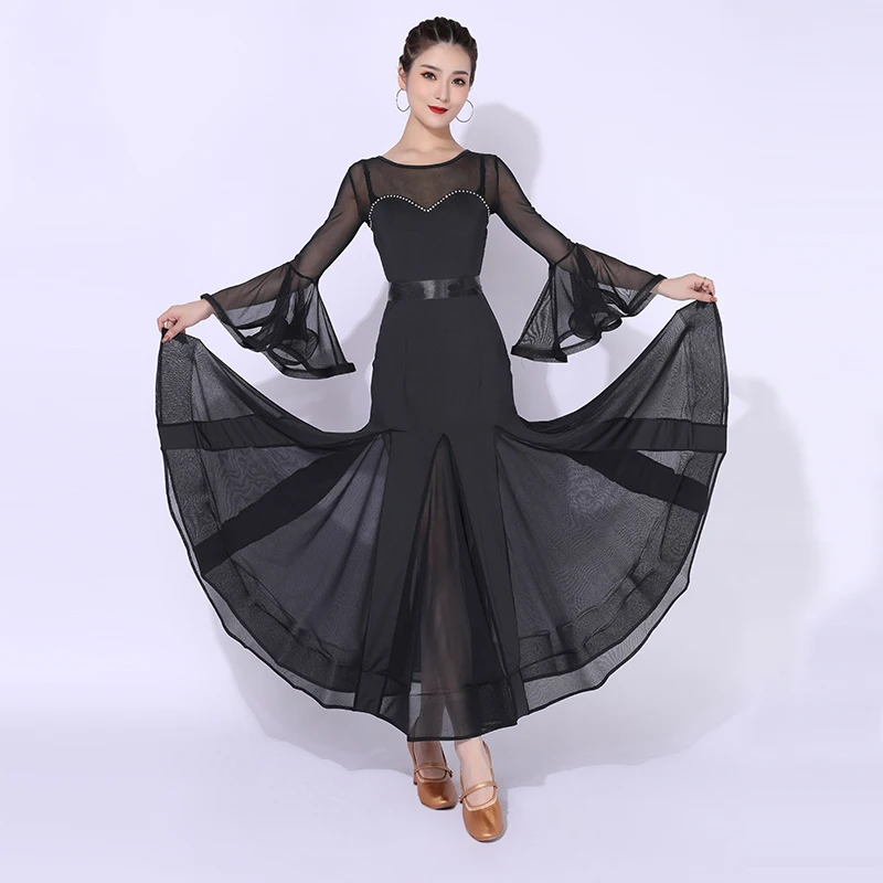 

2022 New Ballroom Dance Dress Adult Women Waltz Dancing Competition Costume Flare Sleeve Dress Tango Dancing Clothes YS4162