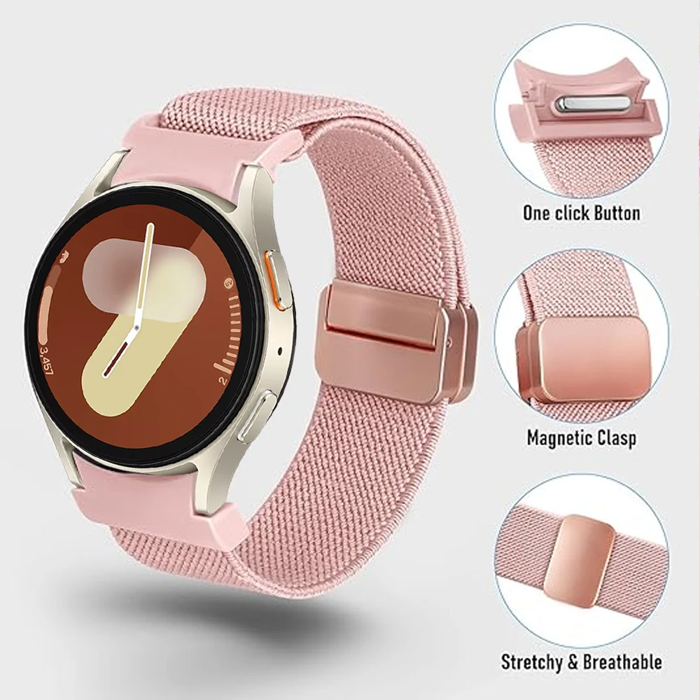 Band For Samsung Galaxy Watch 7/6/5/4/classic/Pro 44mm 40mm No Gaps Magnetic Nylon sport correa bracelet Galaxy watch 7 Strap