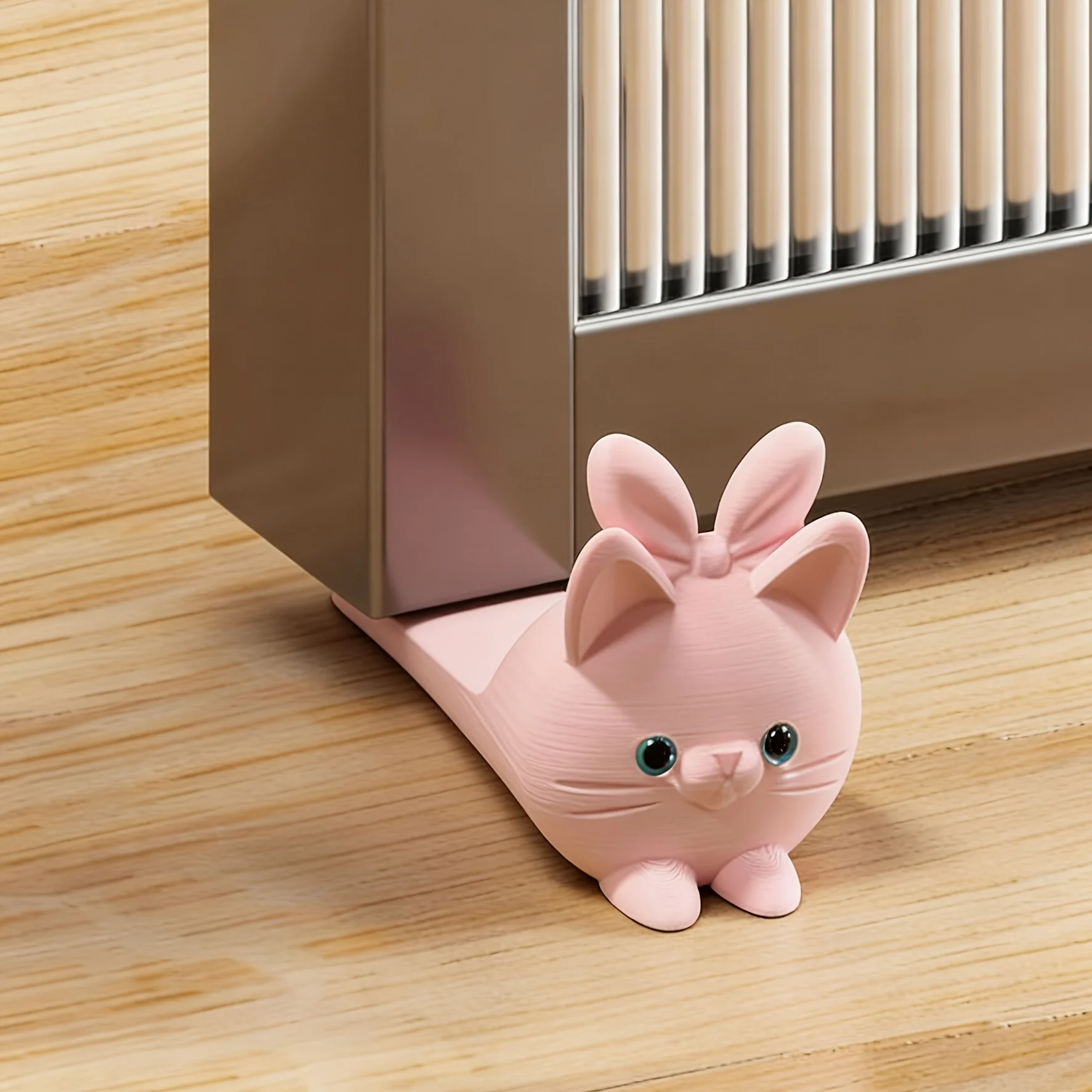 3D Printed Pink Cat Door Stopper With 3D Rabbit Ears Anti Slip Wear Resistant Door Stop Prevent Slamming Pinch Finger For Home O