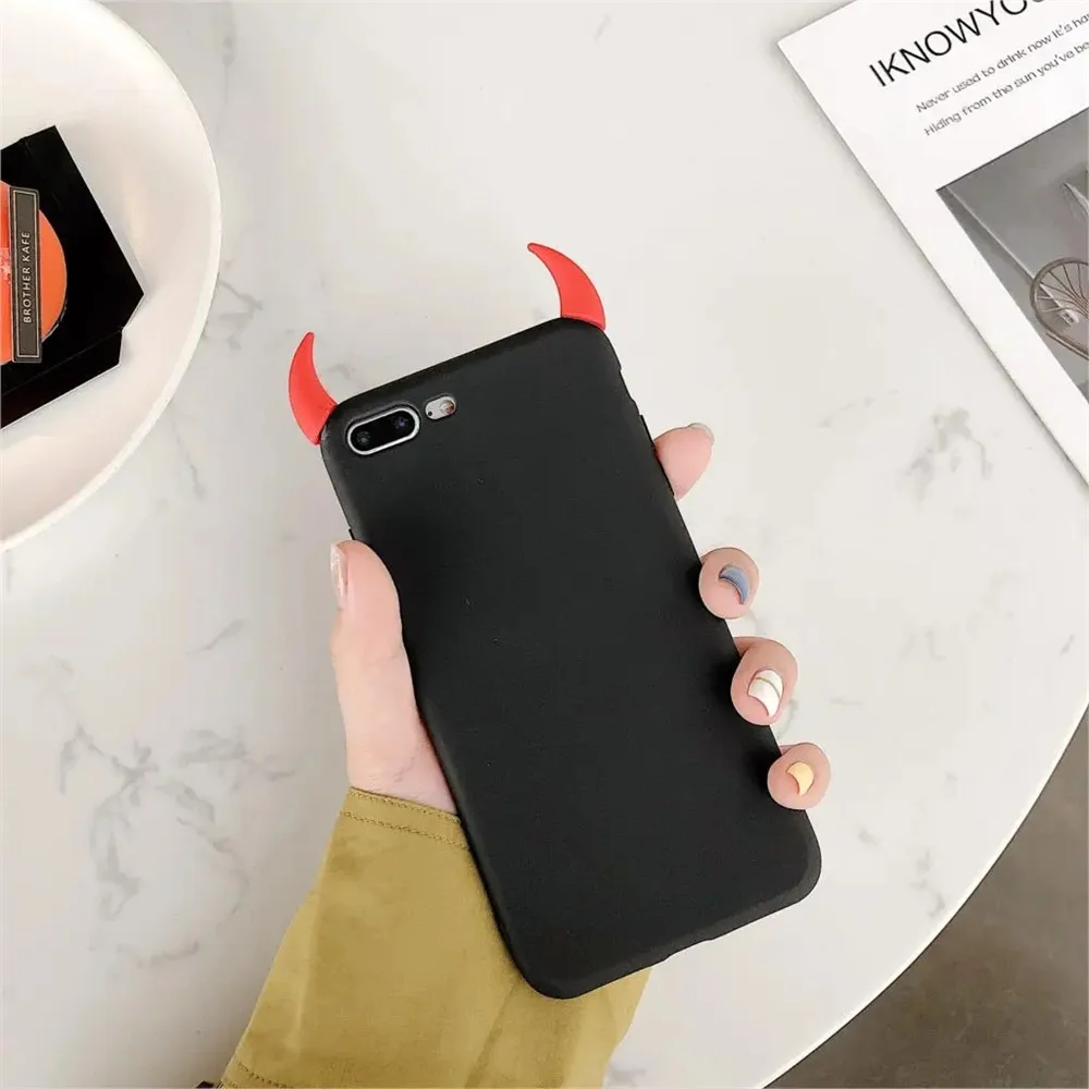 Custodia morbida in Silicone nero rosso custodia Devil Horns Demon Angle Cover per iPhone 16 15 14 12 13 Mini 11 Pro 78 Plus X XS Max XR custodie