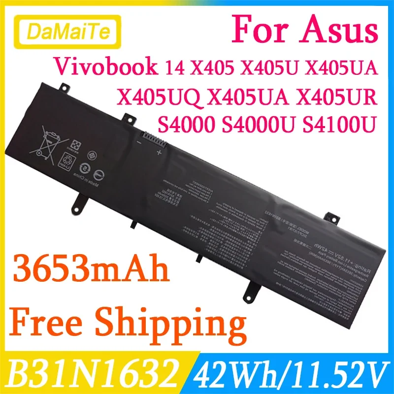 

Аккумулятор B31N1632 для ноутбука, совместимый с Asus Vivobook 14 X405 X405U X405UQ Zenbook S4100U Series 0B200-02540000 3ICP5/57/81