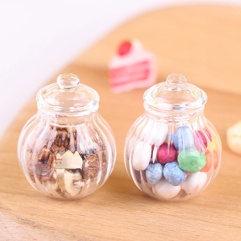 1:12 Dollhouse Miniature Round Glass Bottle Candy Jar Mini Candy Bottle Model