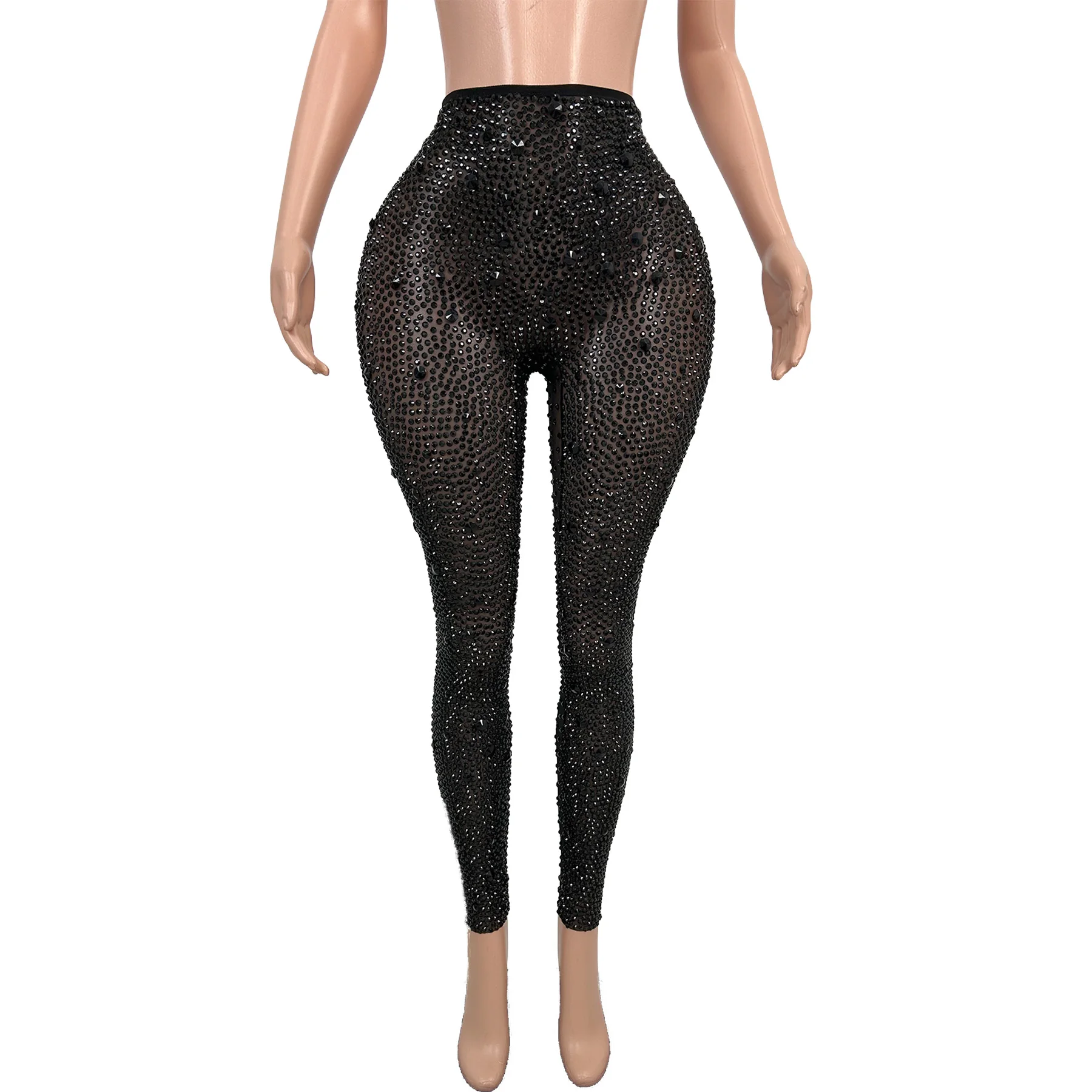 Sexy Rhinestone Leggings Women Mesh Diamond Legging pants Women Festival Outfit Gogo Dancer Costume Nightclub Party Trousers
